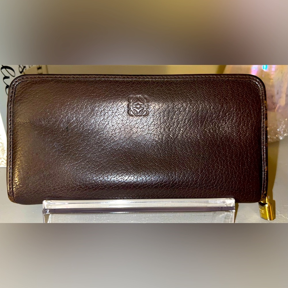 EUC Loewe Anagram Logo Brown Wallet